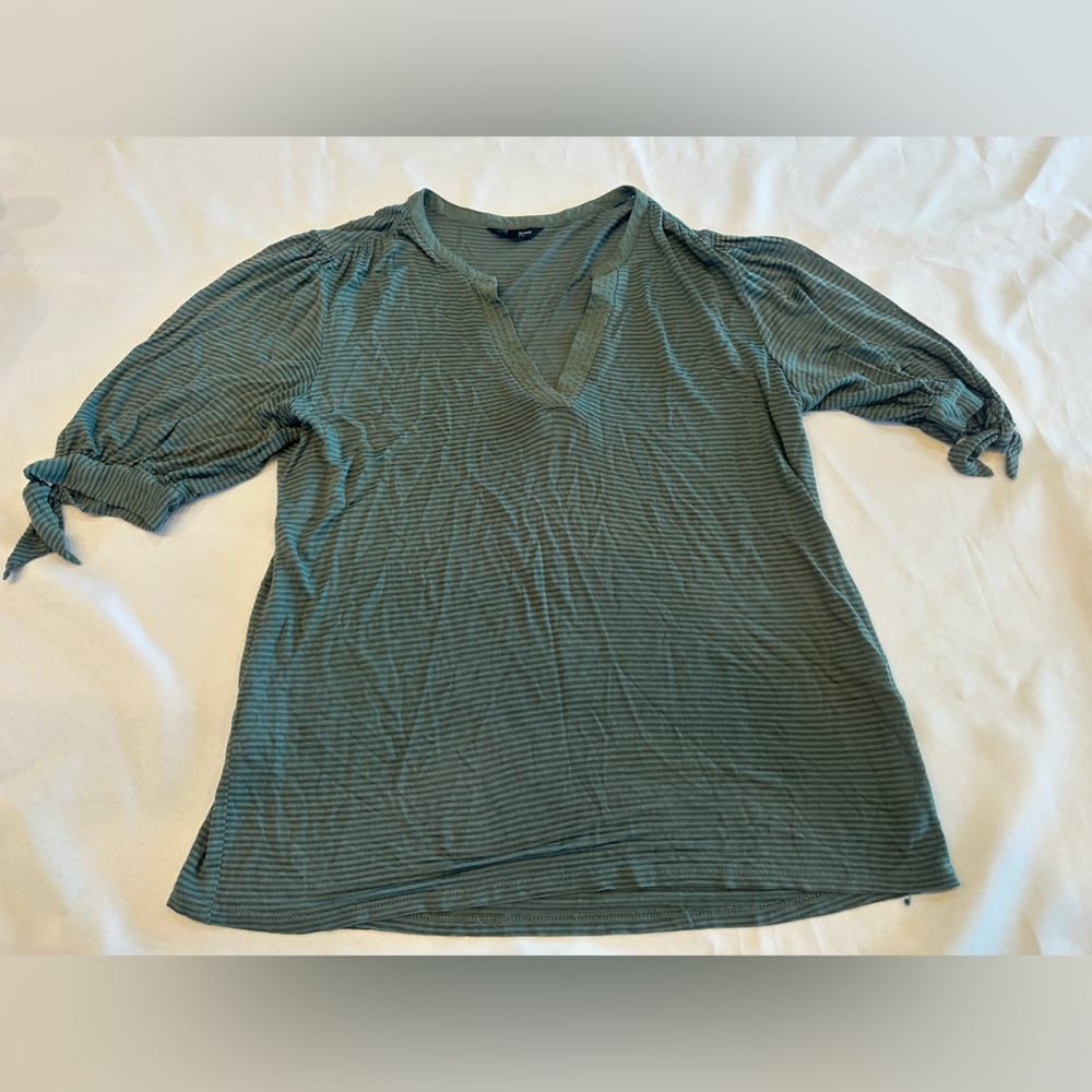Lucky Brand Green Ribbed Polo Tunic with Tie Sleeves Size Medium